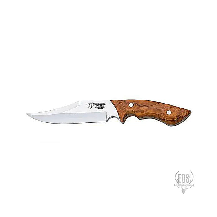 KNIVES - CUDEMAN CLIP POINT 16CM SATIN FINISH BLADE SATIN OLIVE WOOD HANDLE HANDLE LEATHERN SHEATH EXTREME OUTDOOR SPORTS