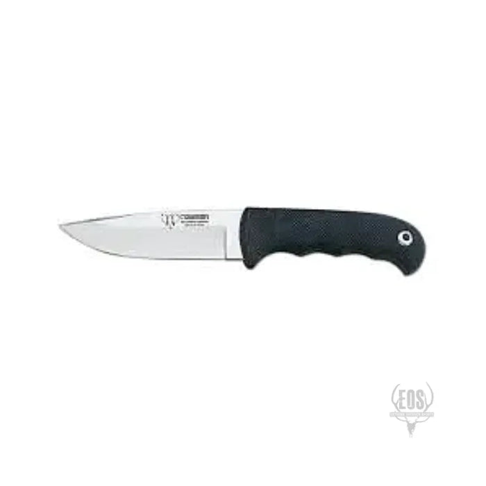 KNIVES - CUDEMAN – SKINNER 11CM DROP POINT BLADE, BLACK RUBBERISED / LEATHER SHEATH EXTREME OUTDOOR SPORTS