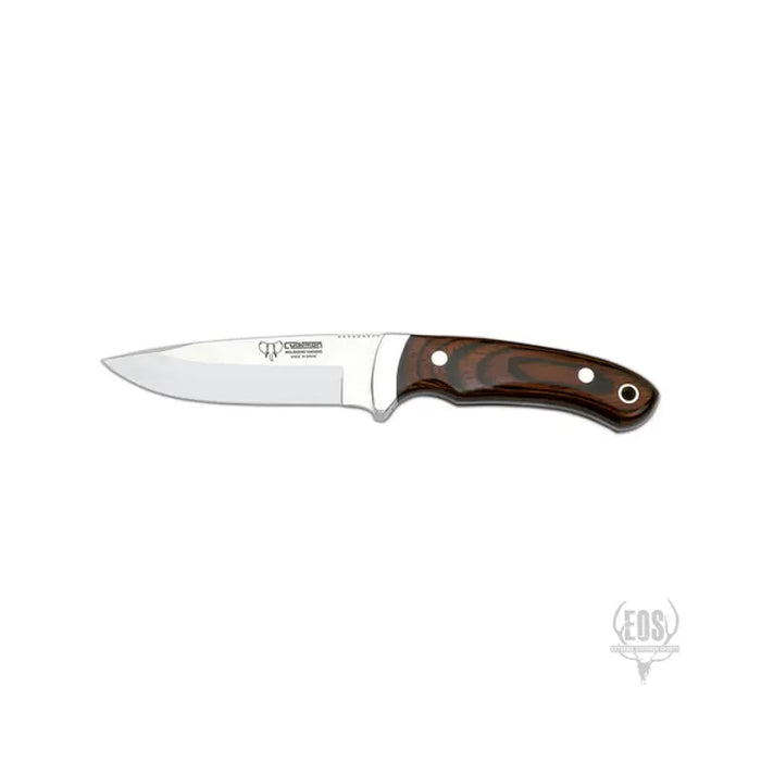 KNIVES - CUDEMAN – SKINNER 11CM DROP POINT BLADE, POLISHED RED STAMIN WOOD / LEATHER SHEATH EXTREME OUTDOOR SPORTS