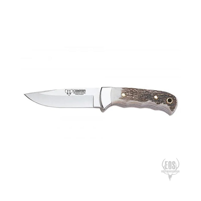 KNIVES - CUDEMAN – SKINNER 11CM DROP POINT BLADE, POLISHED DEER ANTLER HANDLE / LEATHER SHEATH EXTREME OUTDOOR SPORTS
