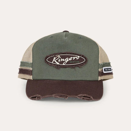 RINGERS WESTERN WORN OUT DEEP FIT TRUCKER CAP - ARMY / CHOCOLATE