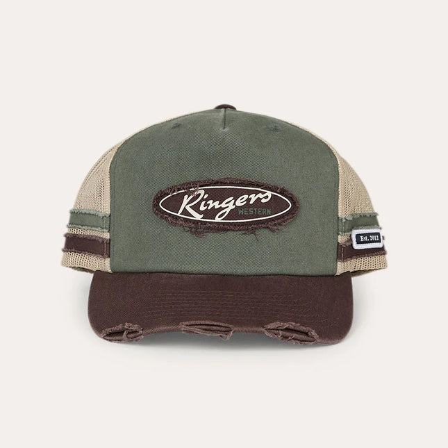 RINGERS WESTERN WORN OUT DEEP FIT TRUCKER CAP - ARMY / CHOCOLATE