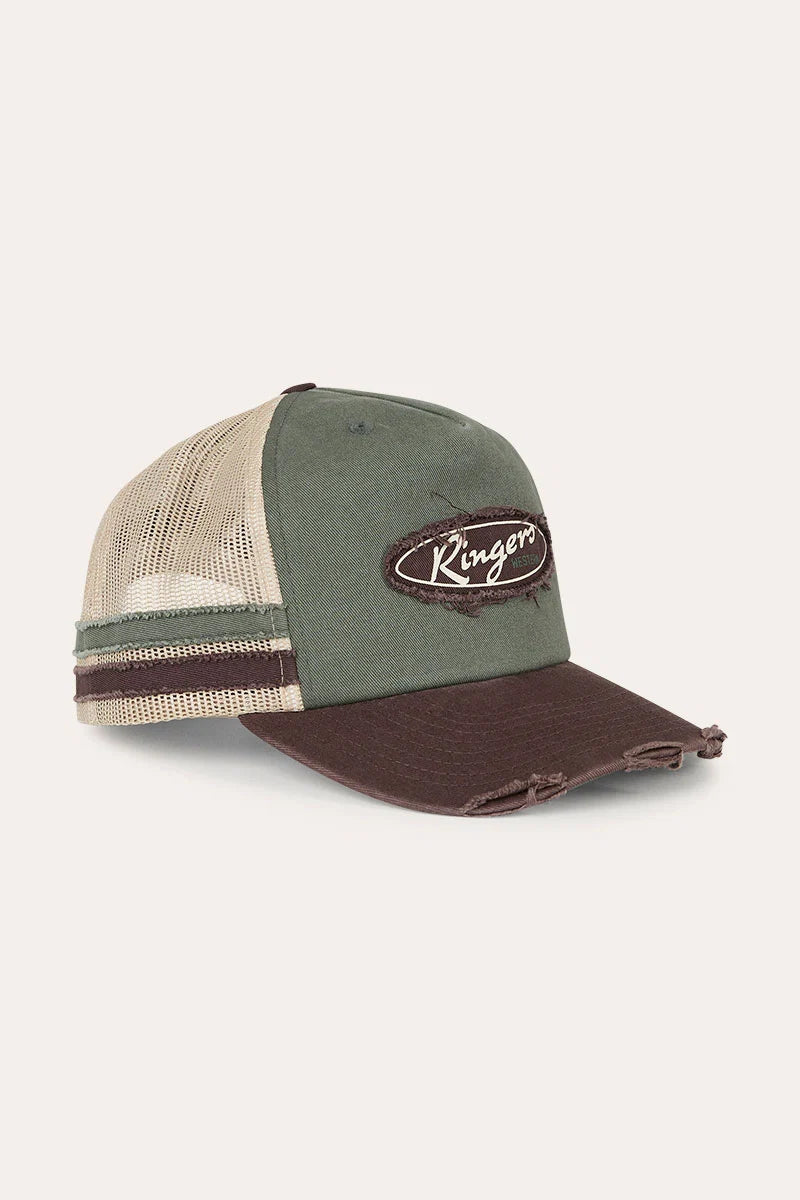 RINGERS WESTERN WORN OUT DEEP FIT TRUCKER CAP - ARMY / CHOCOLATE