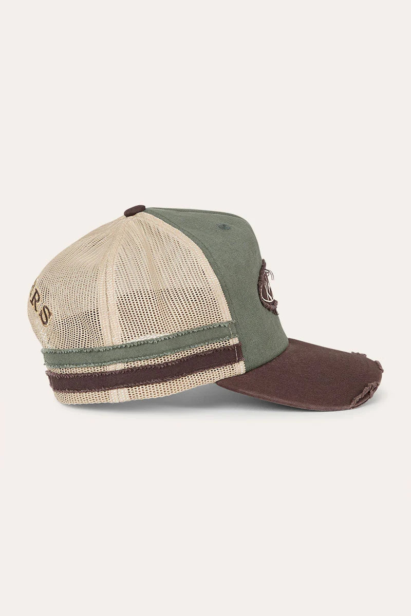 RINGERS WESTERN WORN OUT DEEP FIT TRUCKER CAP - ARMY / CHOCOLATE
