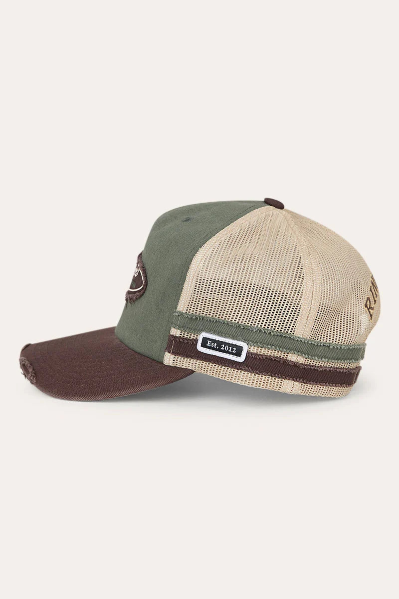 RINGERS WESTERN WORN OUT DEEP FIT TRUCKER CAP - ARMY / CHOCOLATE