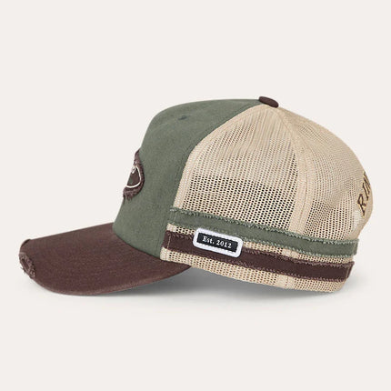 RINGERS WESTERN WORN OUT DEEP FIT TRUCKER CAP - ARMY / CHOCOLATE