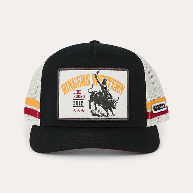 RINGERS WESTERN LIVE RODEO DEEP FIT TRUCKER CAP - BLACK / OFF WHITE