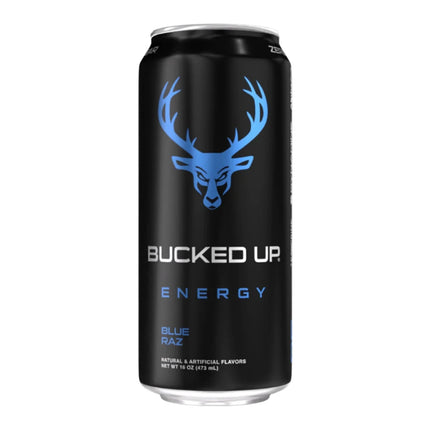BUCKED UP 355ml Energy Drink - Australia Zero Sugar (1 Case / 12 Cans) - Flavor: Blue Raz