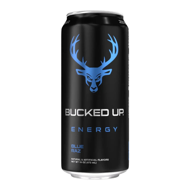 BUCKED UP 355ml Energy Drink - Australia Zero Sugar (1 Case / 12 Cans) - Flavor: Blue Raz