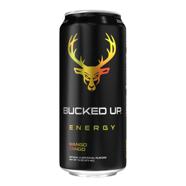 BUCKED UP 355ml Energy Drink - Australia Zero Sugar (1 Case / 12 Cans) - Flavor: Mango Tango