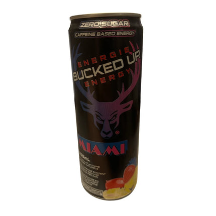 BUCKED UP 355ml Energy Drink - Australia Zero Sugar (1 Case / 12 Cans) - Flavor: Miami