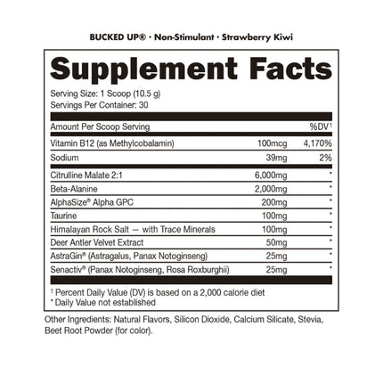 BUCKED UP Stim Free Pre-Workout - Flavor: Strawberry Kiwi