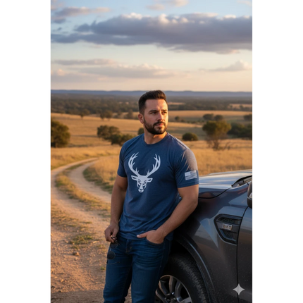 BUCKED UP FLAG T-SHIRT HEATHER BLUE/WHITE