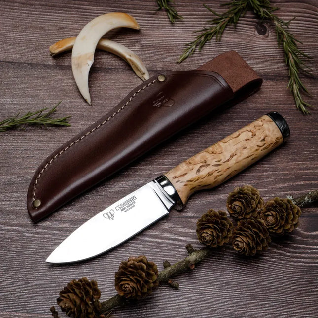 CUDEMAN - DROP POINT, 10CM A-304 STAINLESS STEEL BLADE, DEER HANDLE, W/SHEATH (253-C SELOUS)