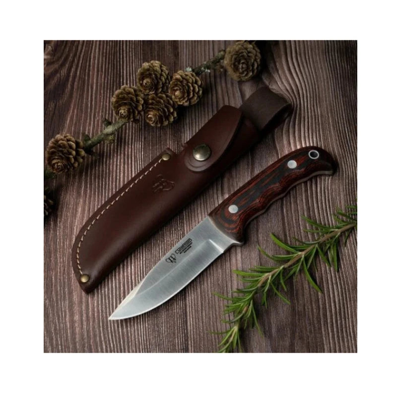 CUDEMAN - DROP POINT, 10 CM VANDIUM BLADE, RED S TAMINA WOOD HANDLE, W/SHEATH