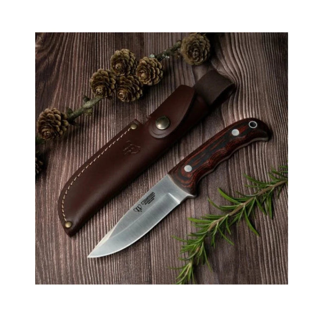 CUDEMAN - DROP POINT, 10 CM VANDIUM BLADE, RED S TAMINA WOOD HANDLE, W/SHEATH