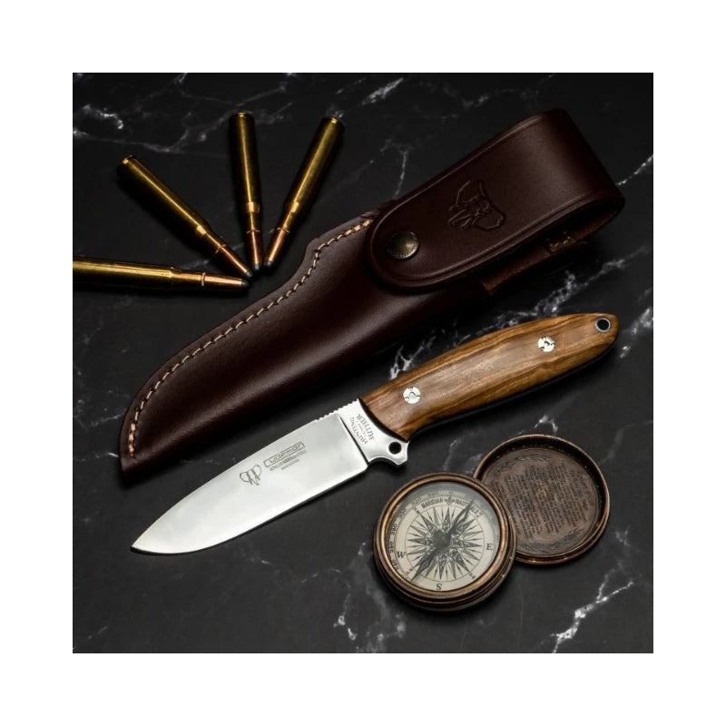 CUDEMAN - DROP POINT 11CM BLADE, POLISHED OLIVE WOOD HANDLE, W/SHEATH (255-L)