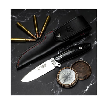 CUDEMAN - DROP POINT 11CM BLADE, POLISHED BLACK MICARTA HANDLE W/SHEATH (255-M)