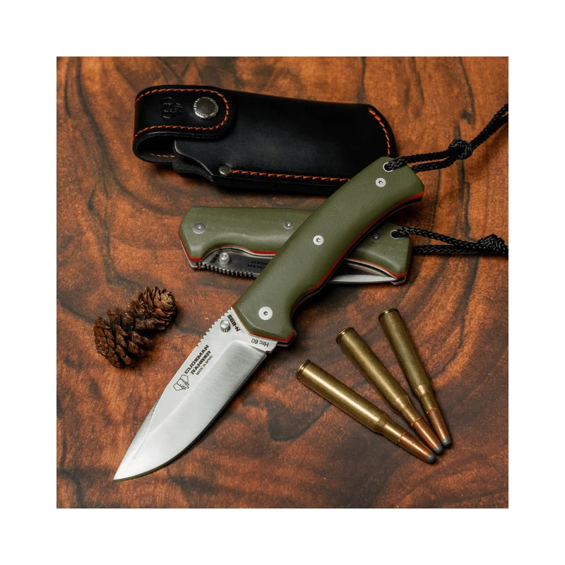 CUDEMAN - SURVIVAL FOLDING KNIFE, 10CM BLADE, GREEN G10 HANDLE (327-GVF RANGER)