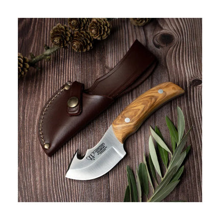 CUDEMAN - SKINNER 7.5CM MOUSE STYLE BLADE, OLIVE WOOD HANDLE W/SHEATH (137-L)