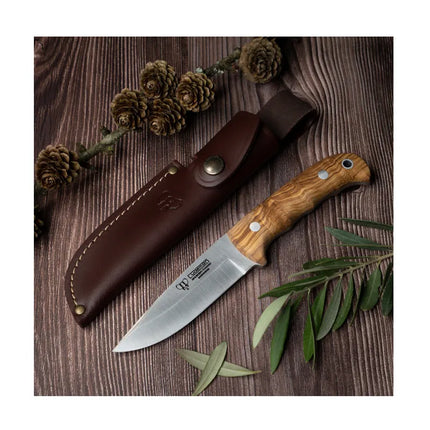 CUDEMAN SKINNER 11.5CMDROP POINT BLADE OLIVE WOOD HANDLE WITH SHEATH (147-L)