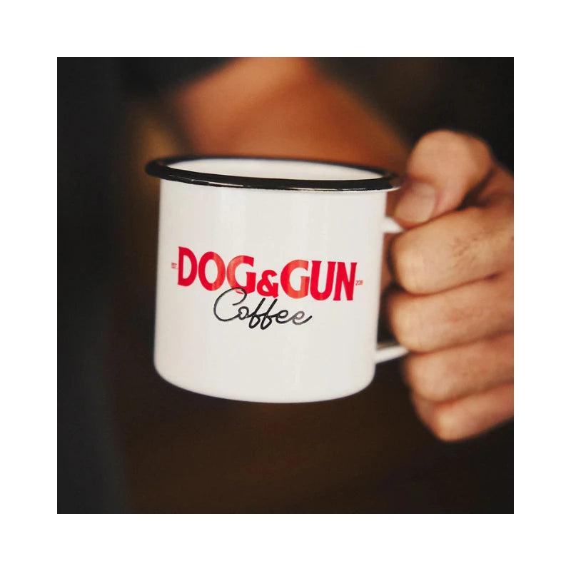 DOG AND GUN COFFEE ENAMEL MUGS