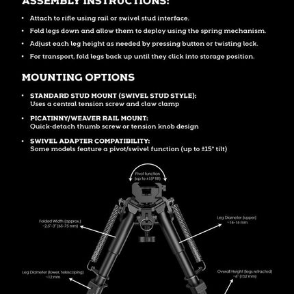 BALLISTICS HARDWARE REAPER BIPOD 6-9" FIXED (PIC ADAPTER INCLUDED)