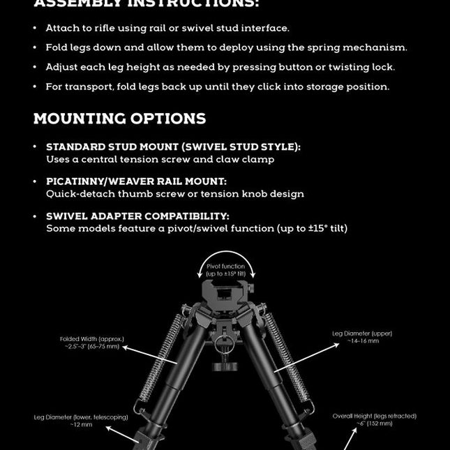 BALLISTICS HARDWARE REAPER BIPOD 6-9" FIXED (PIC ADAPTER INCLUDED)