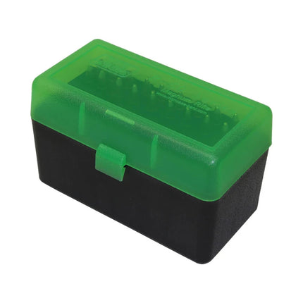 MTM RIFLE AMMO BOX CLEAR GREEN - 50 Round Flip-Top 375 Remington Ultra Magnum 375 Wby Weatherby Magnum