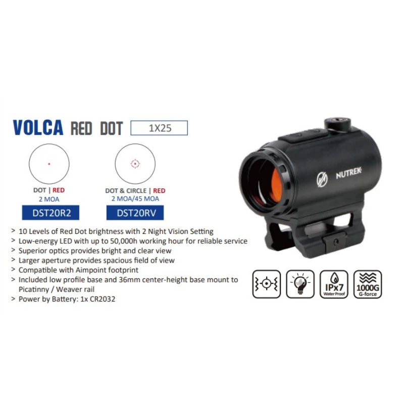 NUTREK OPTICS VOLCA 1X25 RED DOT (MULTI-RETICLE 3 STYLES)