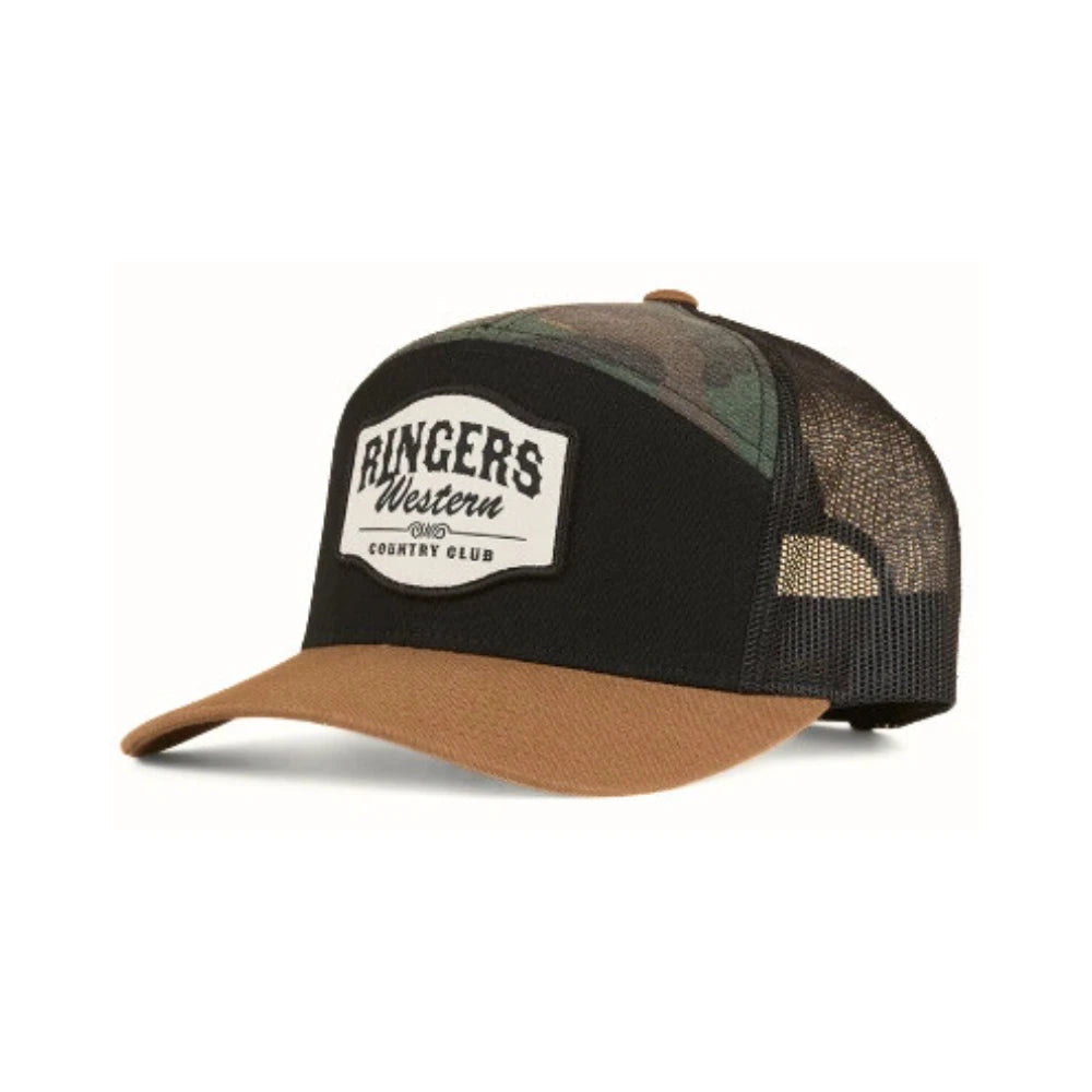 RINGERS WESTERN COUNTRY CLUB 7 PANEL CAP - BLACK/CAMO