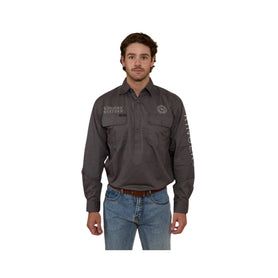 RINGERS WESTERN HAWKEYE MENS HALF BUTTON WORK SHIRT - MAGNUM/ULTIMATE GREY