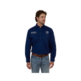 RINGERS WESTERN HAWKEYE MENS HALF BUTTON WORK SHIRT - NAVY