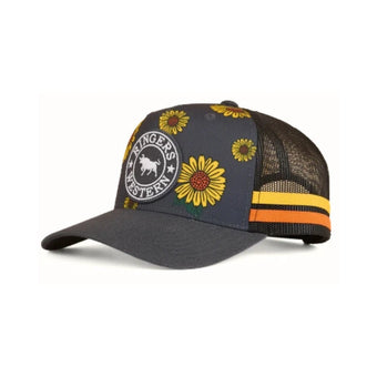 RINGERS WESTERN SUNFLOWER KIDS TRUCKER CAP - BLACK/MULTI