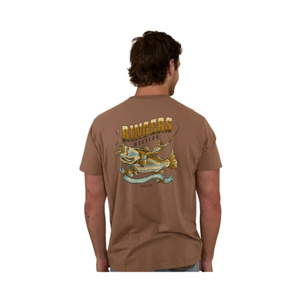RINGERS WESTERN BUCKIN BARRA MENS LOOSE FIT T-SHIRT ALMOND (SIZES AVAILABLE)