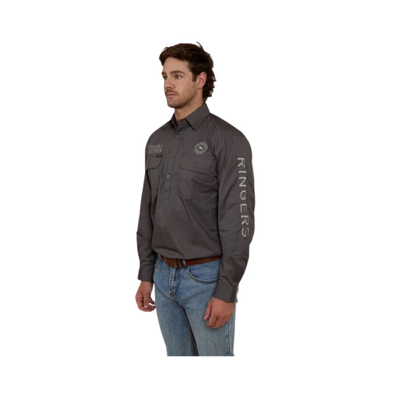 RINGERS WESTERN HAWKEYE MENS HALF BUTTON WORK SHIRT - MAGNUM/ULTIMATE GREY