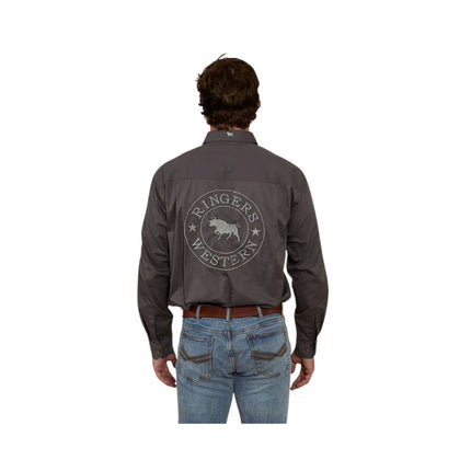 RINGERS WESTERN HAWKEYE MENS HALF BUTTON WORK SHIRT - MAGNUM/ULTIMATE GREY