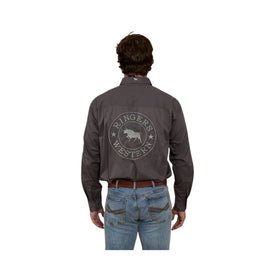 RINGERS WESTERN HAWKEYE MENS HALF BUTTON WORK SHIRT - MAGNUM/ULTIMATE GREY