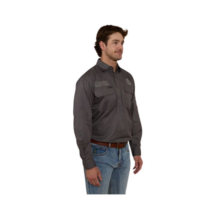 RINGERS WESTERN HAWKEYE MENS HALF BUTTON WORK SHIRT - MAGNUM/ULTIMATE GREY