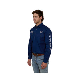 RINGERS WESTERN HAWKEYE MENS HALF BUTTON WORK SHIRT - NAVY