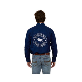 RINGERS WESTERN HAWKEYE MENS HALF BUTTON WORK SHIRT - NAVY