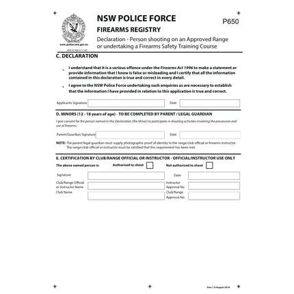 NSW POLICE FORCE FIREARMS REGISTRY FORM