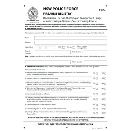 NSW POLICE FORCE FIREARMS REGISTRY FORM