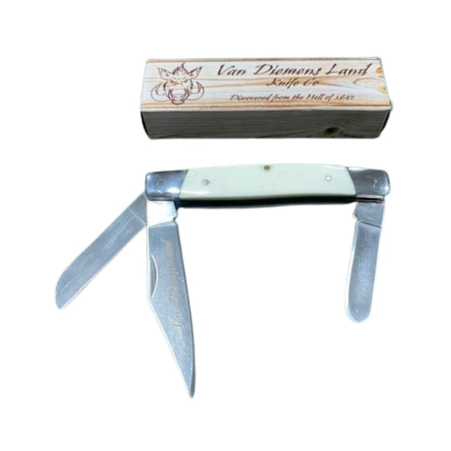 VAN DIEMENS LAND PRESIDENTIAL STOCKMAN KNIFE - OX BONE HANDLE