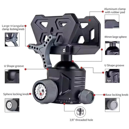 XILETU GD44 TRIPOD BALL HEAD WITH UNIVERAL GUN CLAMP