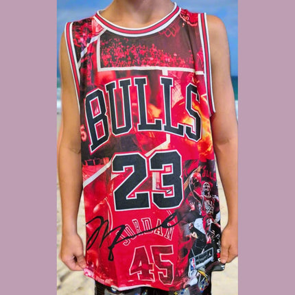 NBA BULLS MICHAEL JORDAN COLLAGE CUSTOM BASKETBALL SINGLET (CHOOSE SIZE) - 1of1 Collectables
