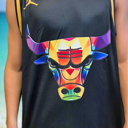 NBA CHICAGO BULLS JORDAN MULTI COLOUR CUSTOM BASKETBALL SINGLET (CHOOSE SIZE) - 1of1 Collectables