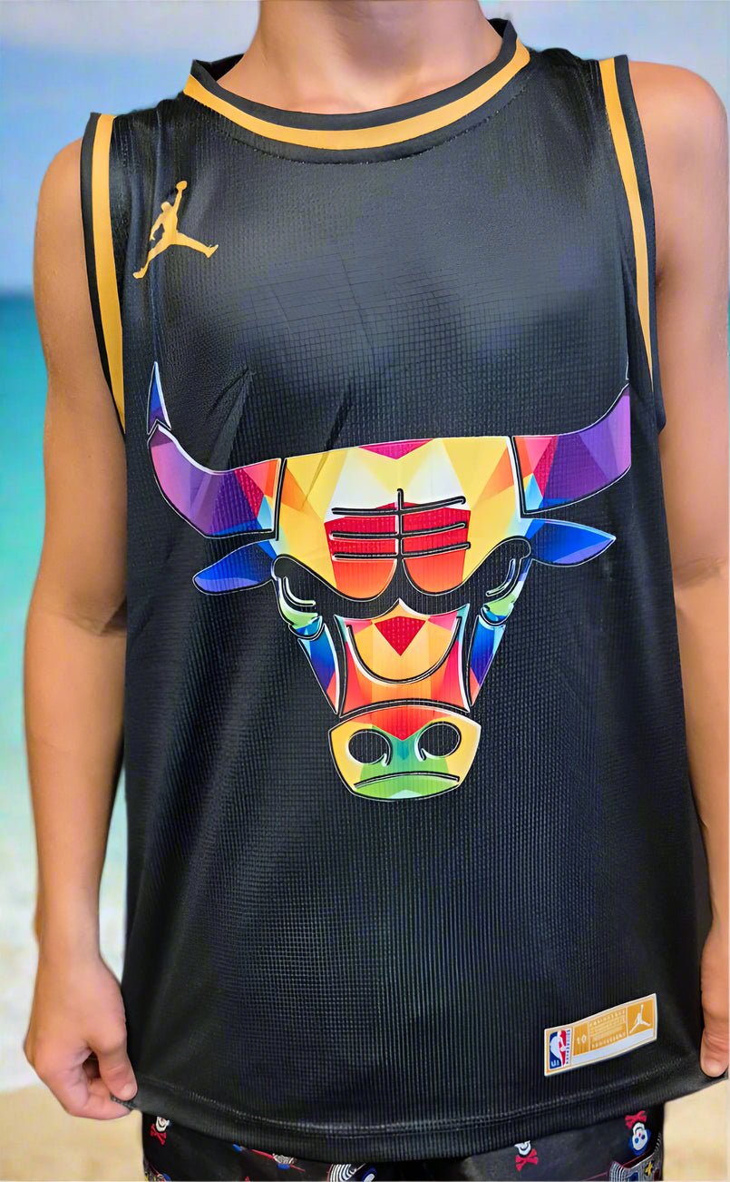 Nba Singlets NBA CHICAGO BULLS JORDAN MULTI COLOUR CUSTOM BASKETBALL SINGLET (CHOOS ...