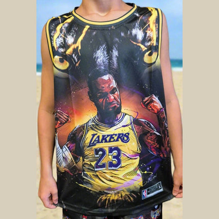 NBA LAKERS CUSTOM LEBRON JAMES BASKETBALL SINGLET (CHOOSE SIZE) - 1of1 Collectables