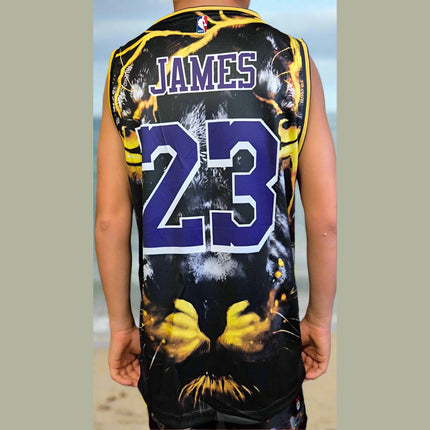 NBA LAKERS CUSTOM LEBRON JAMES BASKETBALL SINGLET (CHOOSE SIZE) - 1of1 Collectables